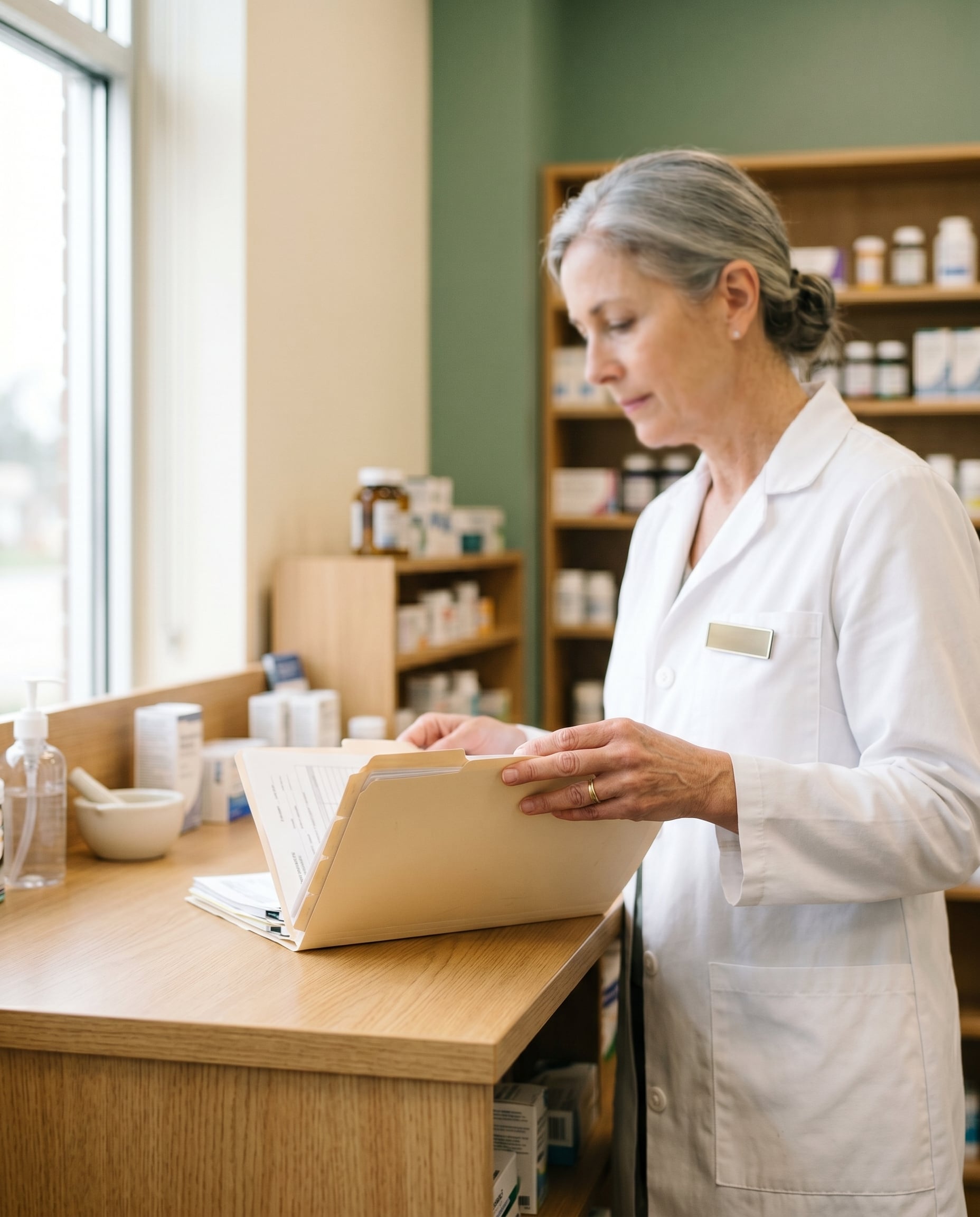 Pharmacien en officine, dossier patient sur le comptoir